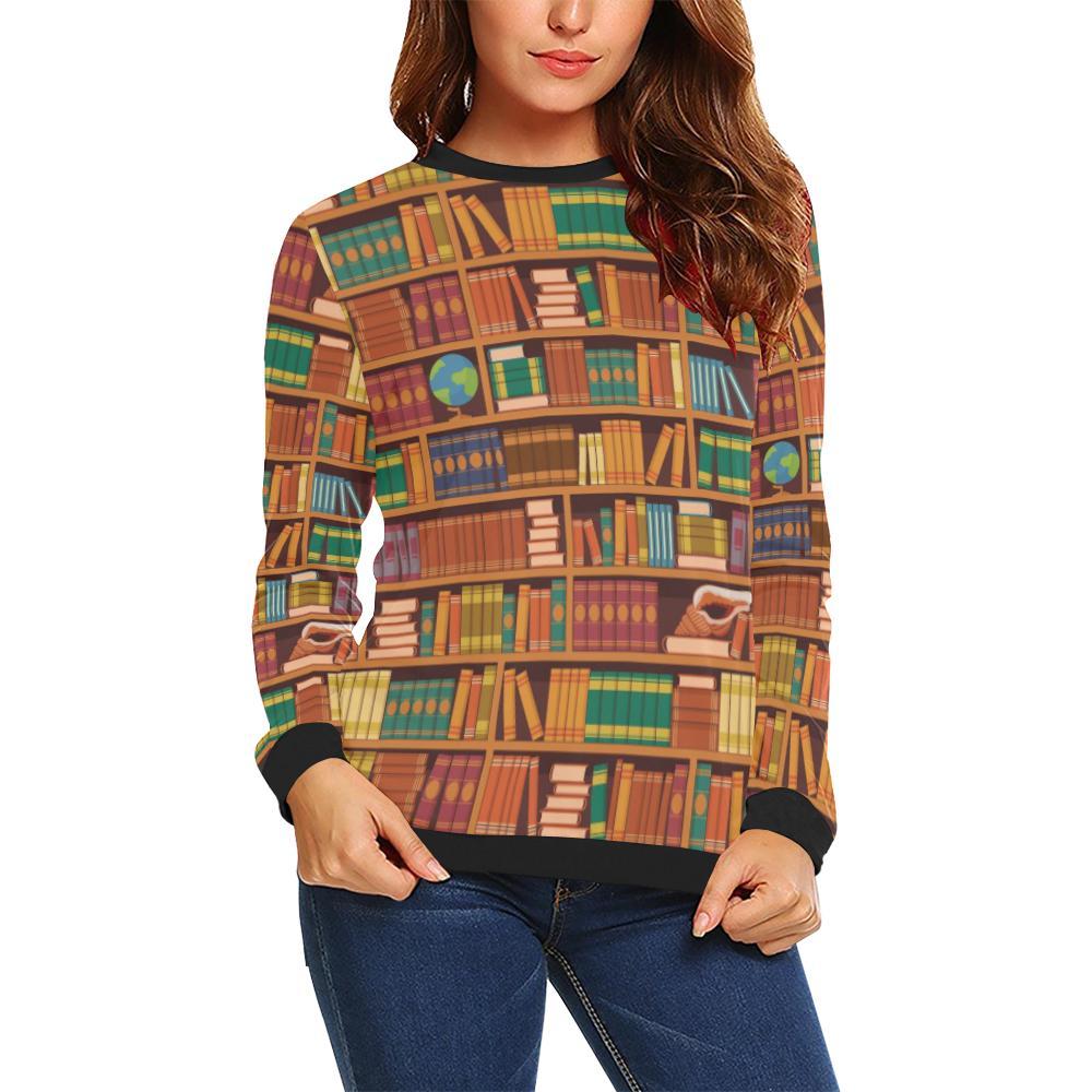 Book Lover Library Librarian Print Pattern Women Crewneck Sweatshirt-grizzshop