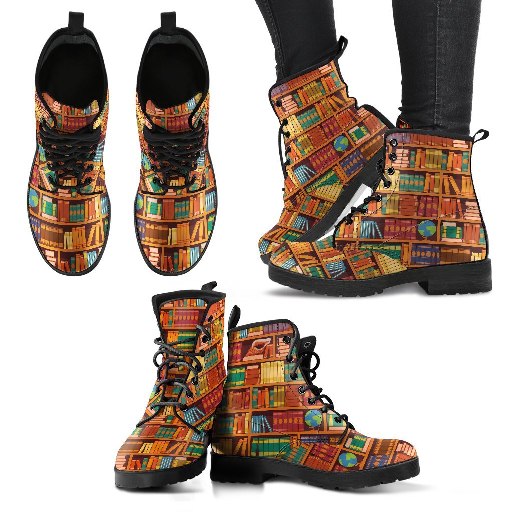 Book Lover Library Librarian Print Pattern Men Women Leather Boots-grizzshop