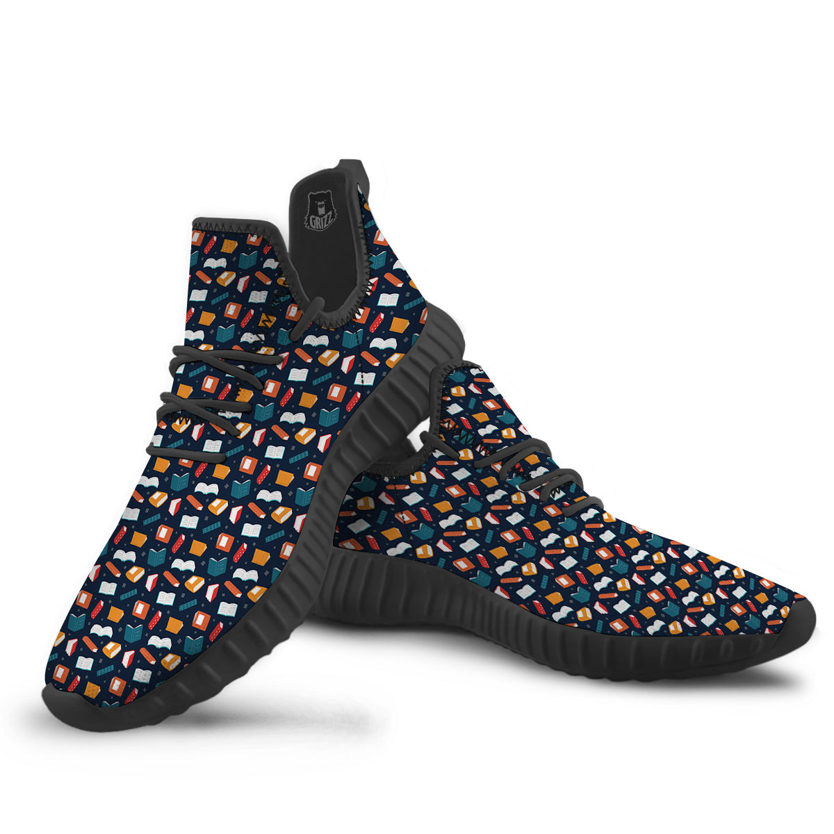 Books Colorful Print Pattern Black Walking Shoes-grizzshop