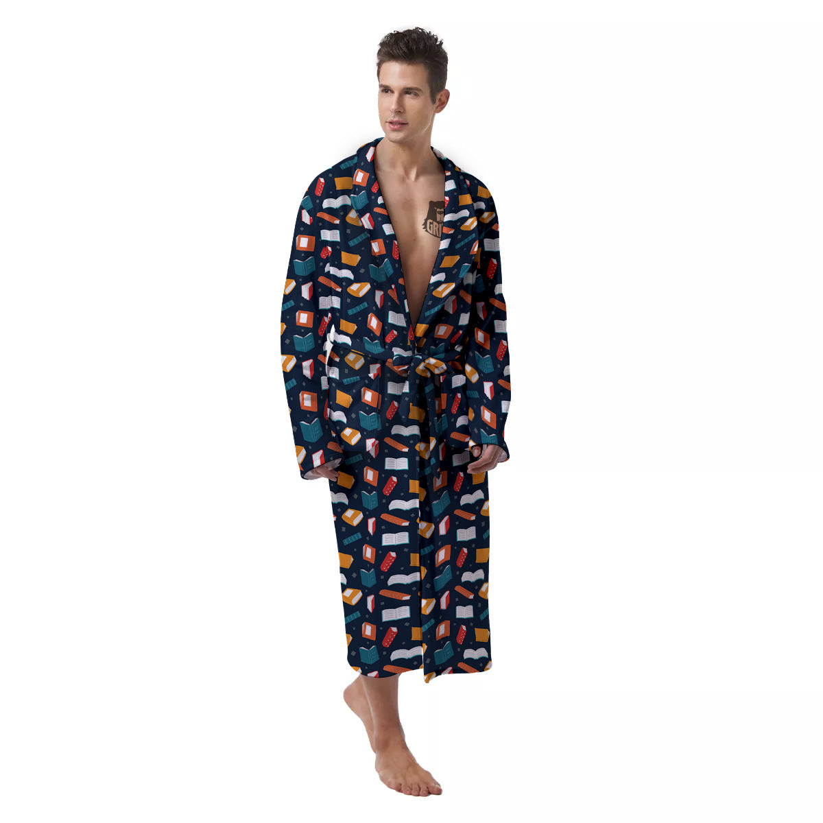 Books Colorful Print Pattern Men's Robe-grizzshop