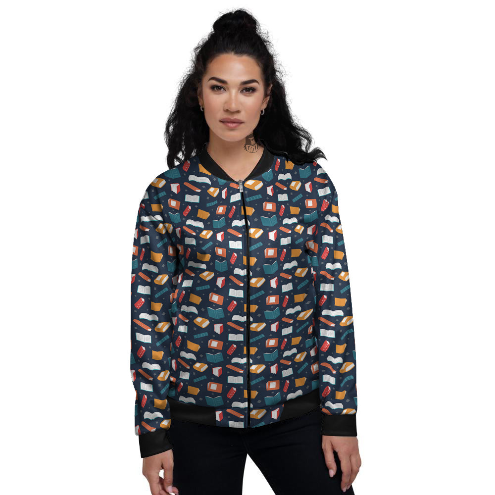 Books Colorful Print Pattern Women's Bomber Jacket-grizzshop