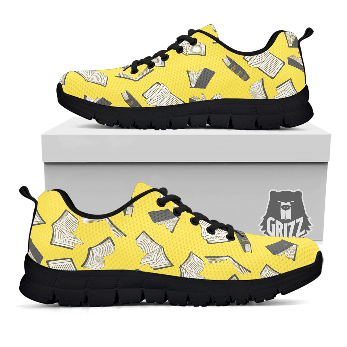 Books Pop Art Print Pattern Black Sneaker-grizzshop