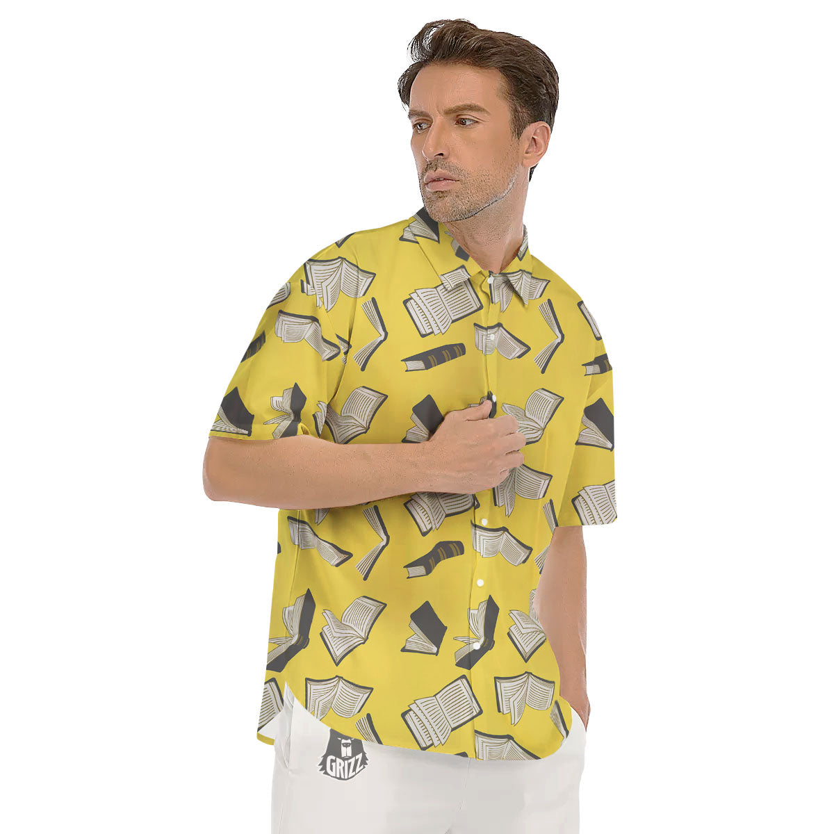 Books Pop Art Print Pattern Men's Short Sleeve Shirts-grizzshop