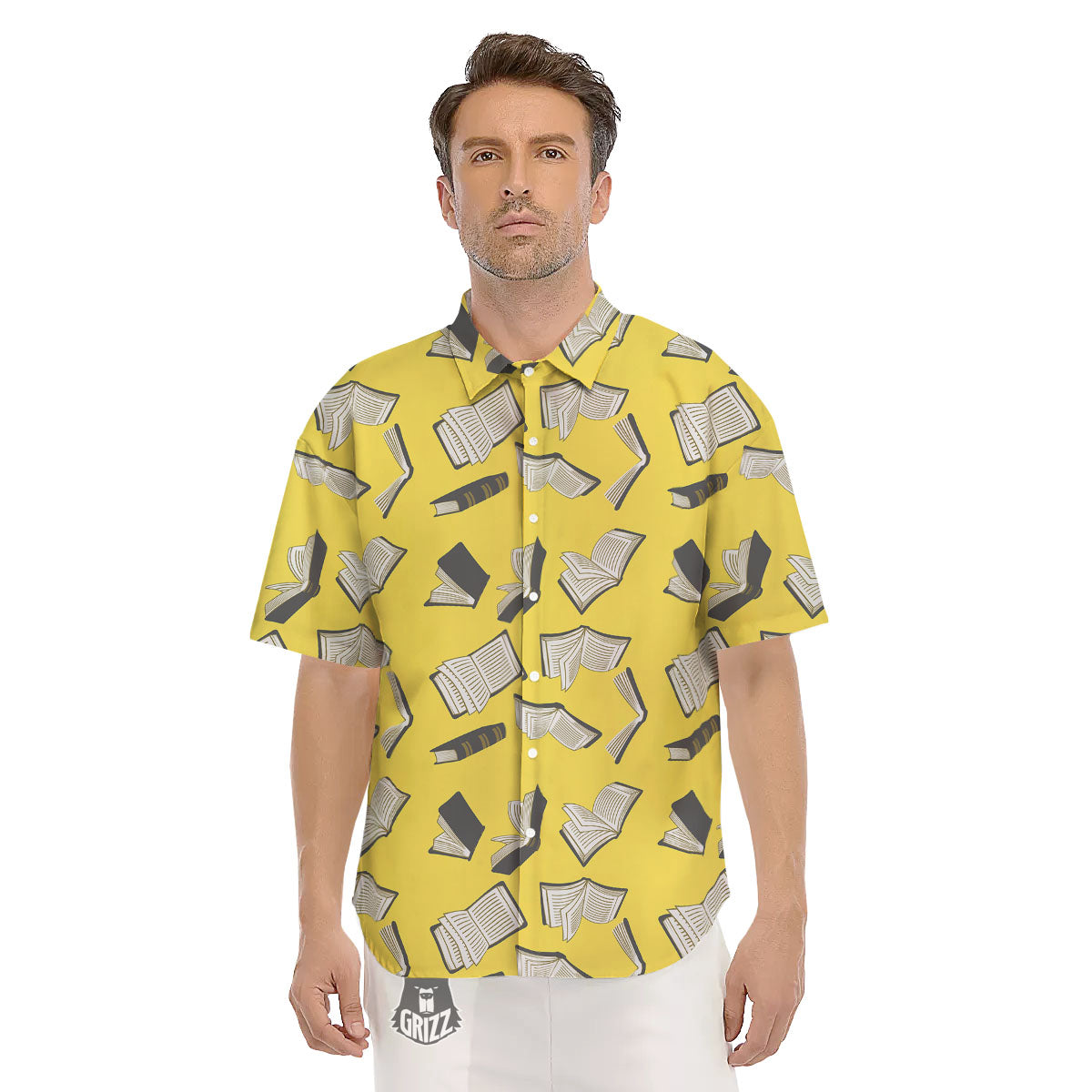 Books Pop Art Print Pattern Men's Short Sleeve Shirts-grizzshop