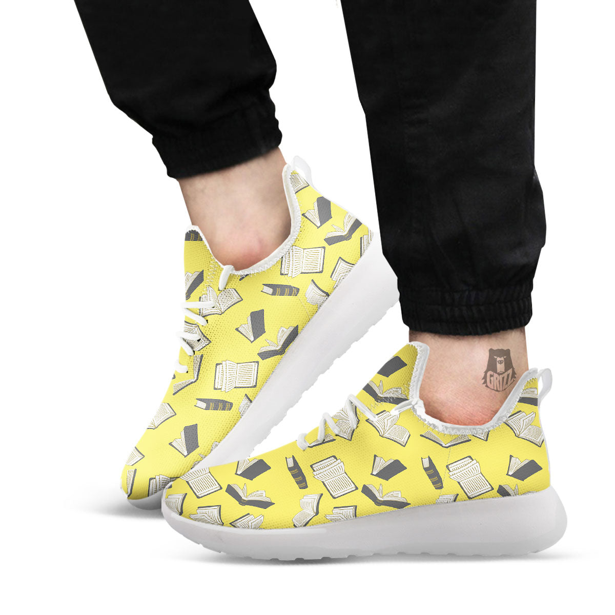 Books Pop Art Print Pattern White Athletic Shoes-grizzshop