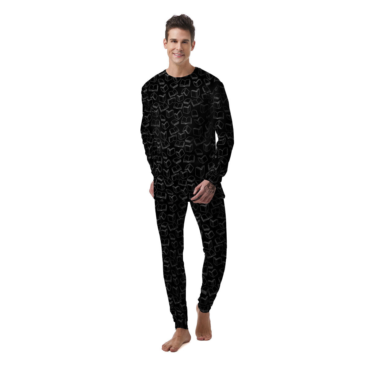 Books White And Black Print Pattern Men's Pajamas-grizzshop