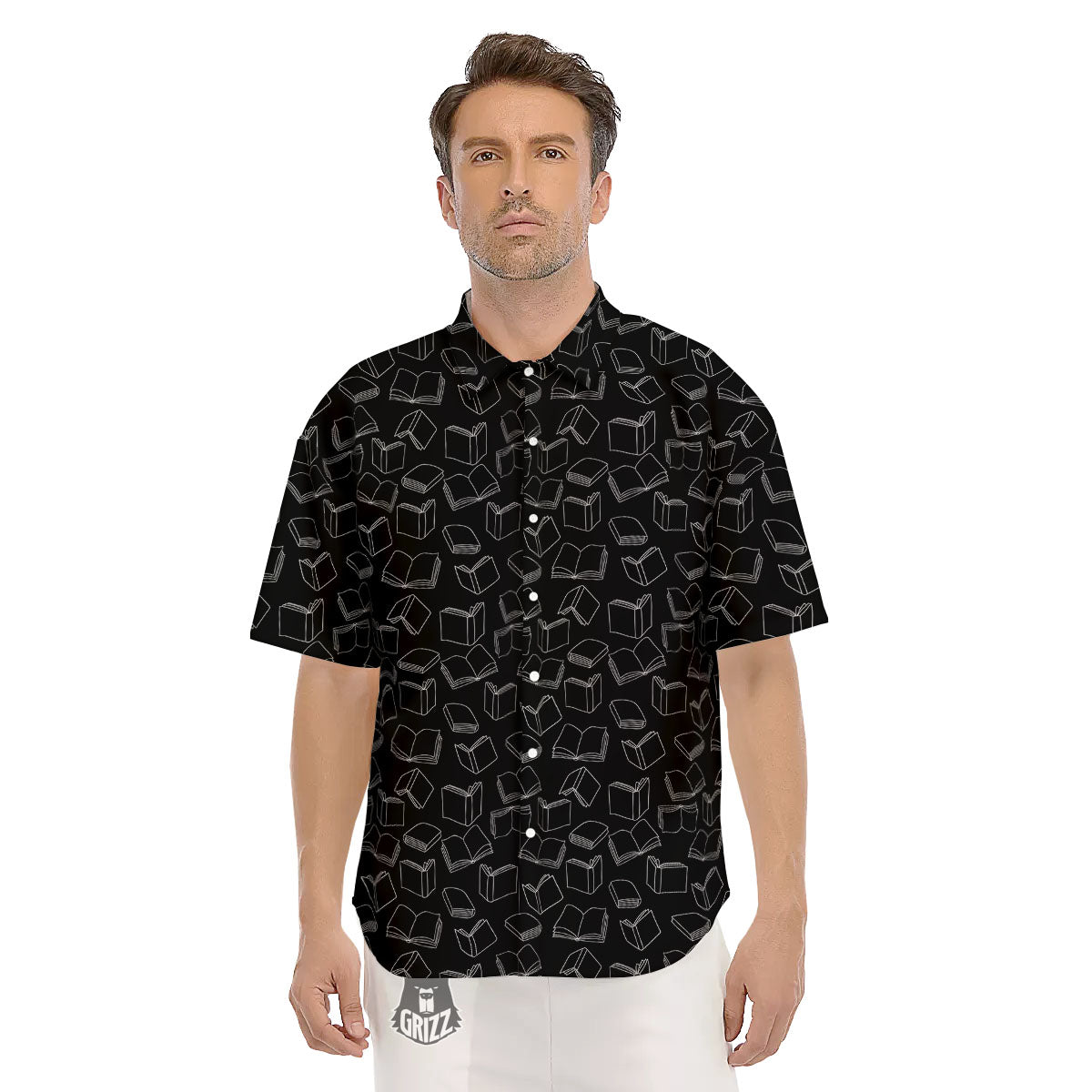 Books White And Black Print Pattern Men's Short Sleeve Shirts-grizzshop