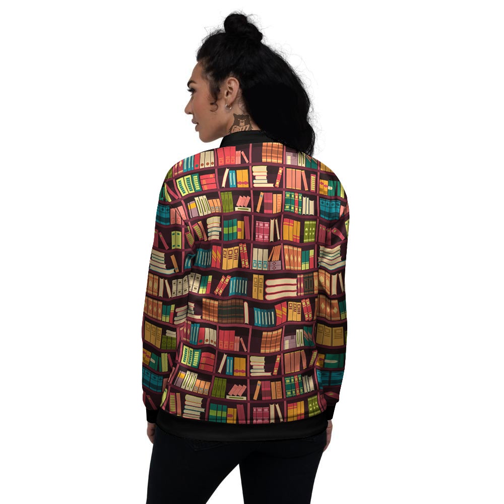 Bookshelf Vintage Print Pattern Women's Bomber Jacket-grizzshop