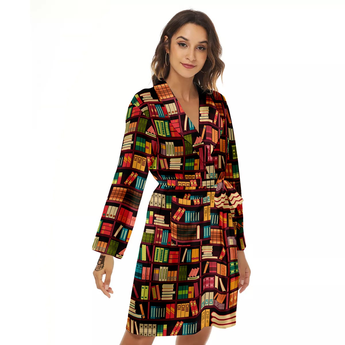Bookshelf Vintage Print Pattern Women's Robe-grizzshop