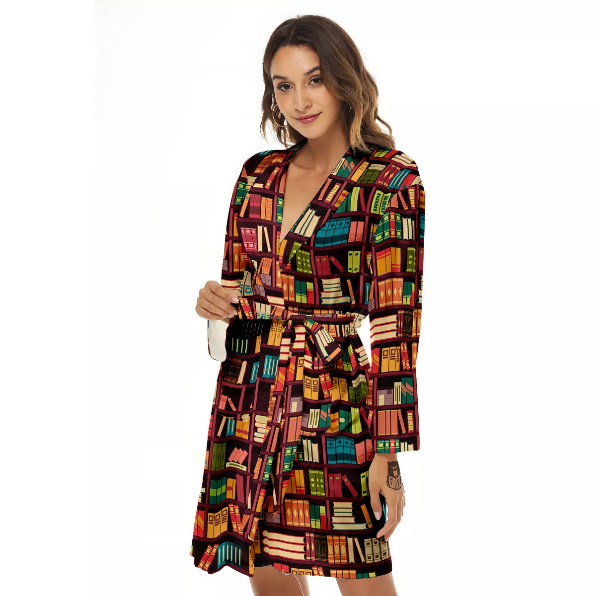 Bookshelf Vintage Print Pattern Women's Robe-grizzshop