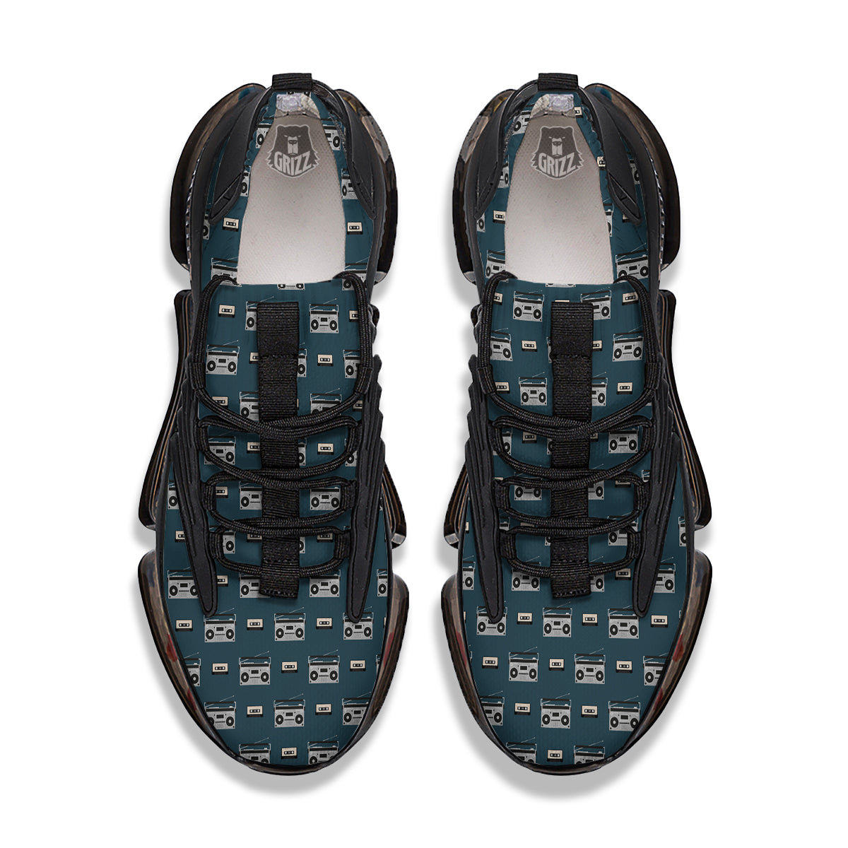 Boombox And Cassette Tape Print Pattern Black Gym Shoes-grizzshop