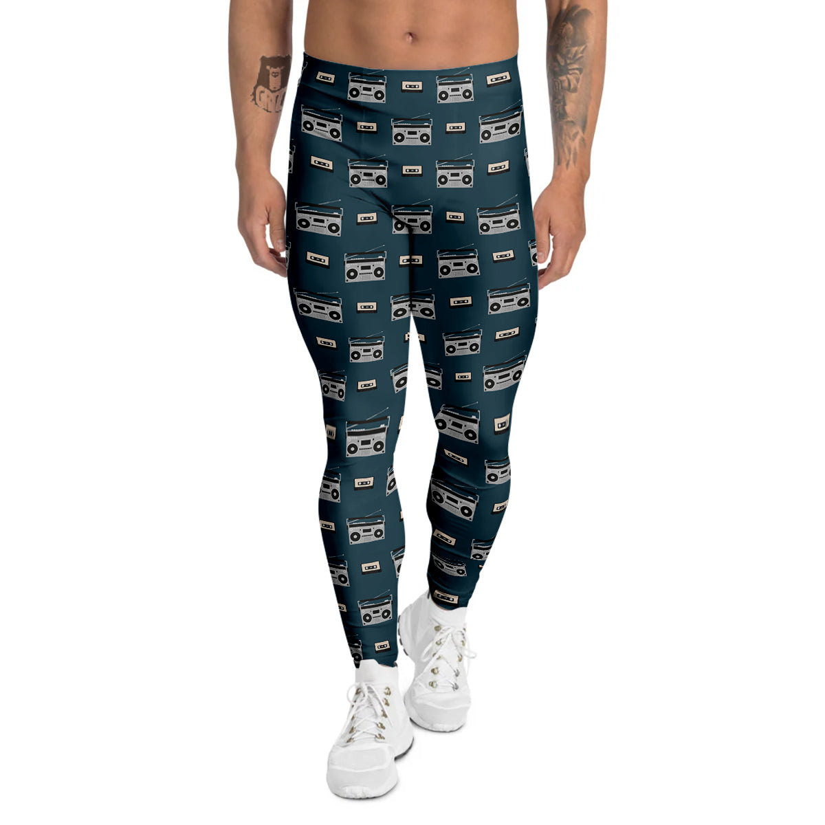 Boombox And Cassette Tape Print Pattern Men's Leggings-grizzshop