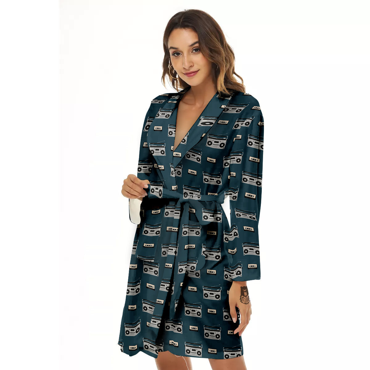 Boombox And Cassette Tape Print Pattern Women's Robe-grizzshop