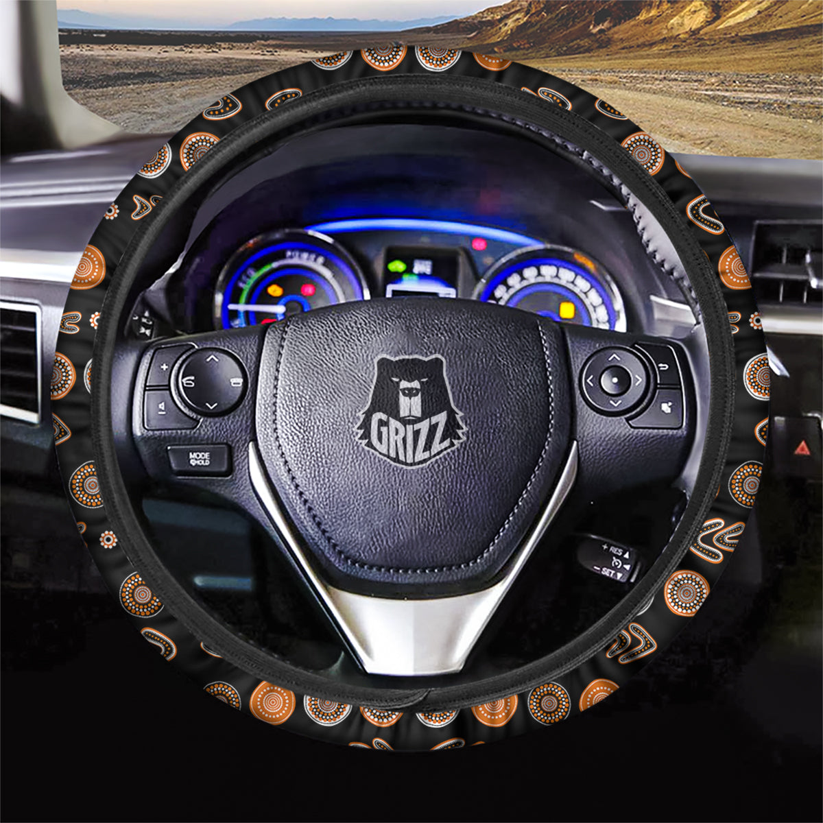Boomerang Aboriginal Print Pattern Car Steering Wheel Cover-grizzshop