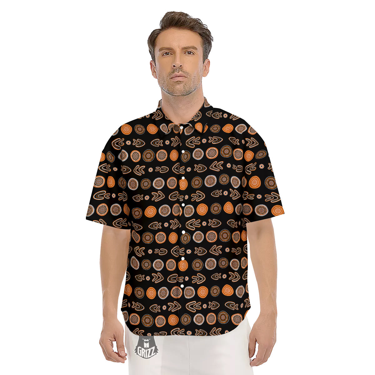 Boomerang Aboriginal Print Pattern Men's Short Sleeve Shirts-grizzshop