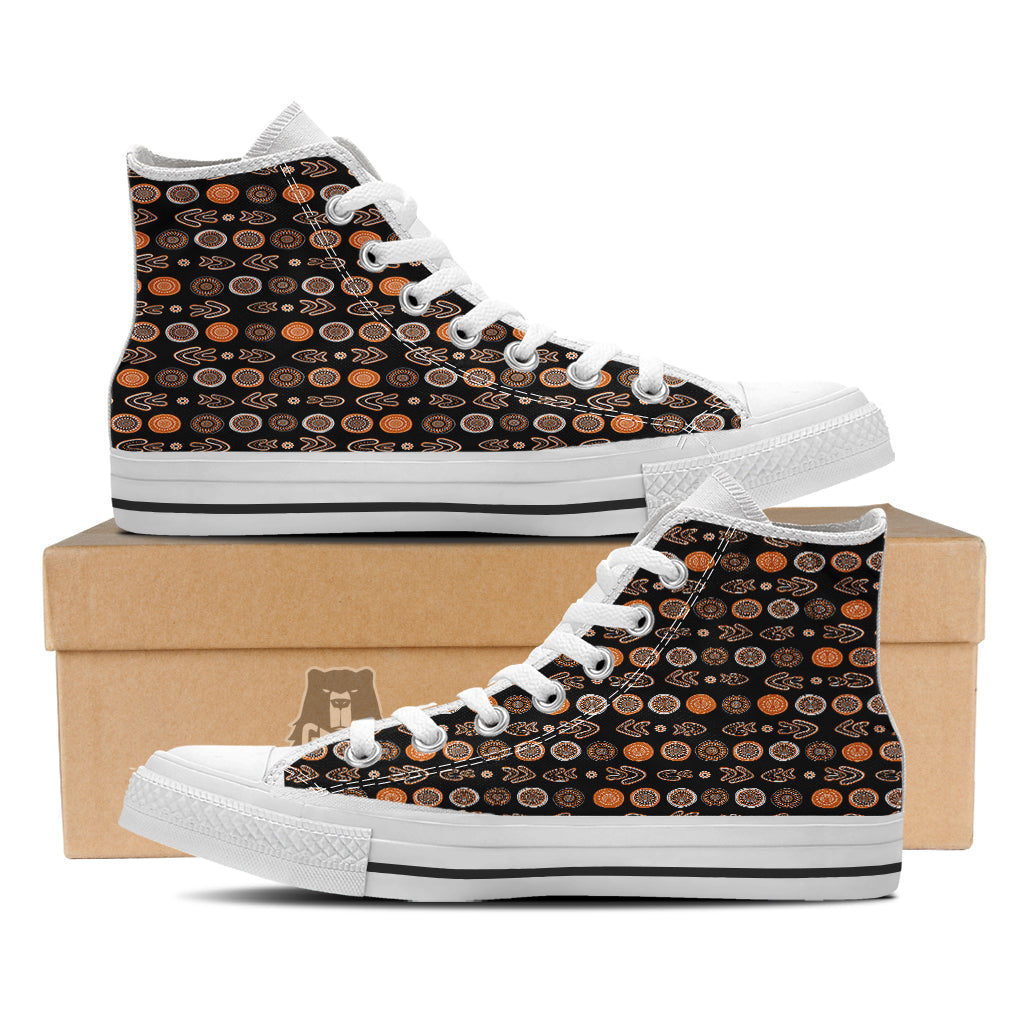 Boomerang Aboriginal Print Pattern White High Top Shoes-grizzshop