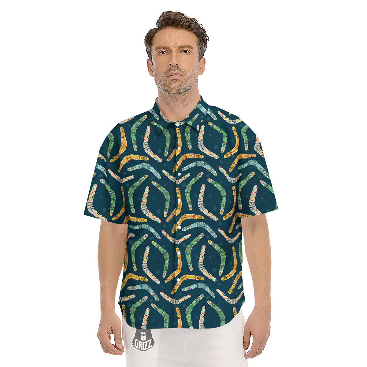 Boomerang Australian Print Pattern Men's Short Sleeve Shirts-grizzshop