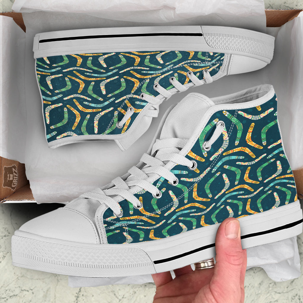 Boomerang Australian Print Pattern White High Top Shoes-grizzshop