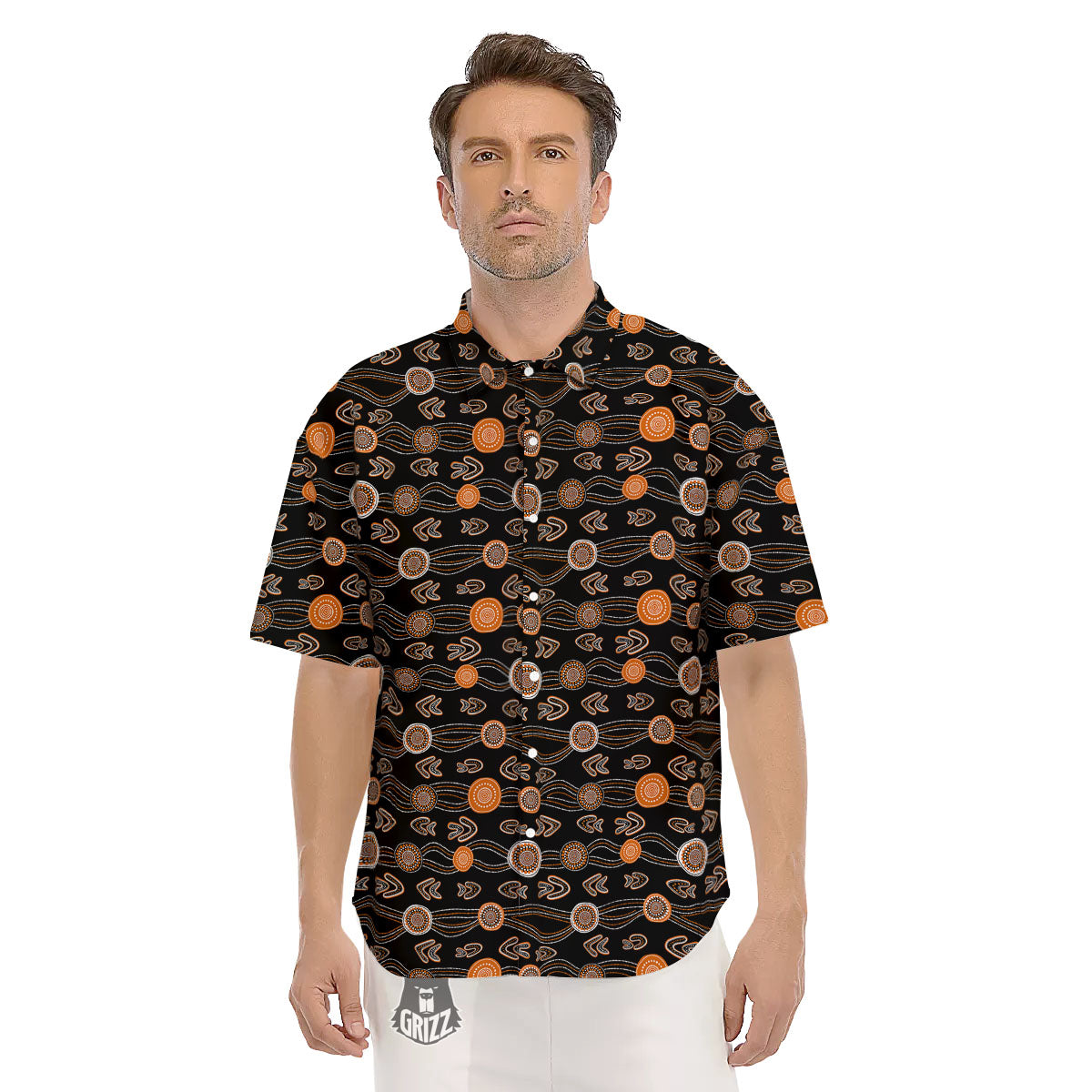 Boomerang Dot Aboriginal Print Men's Short Sleeve Shirts-grizzshop