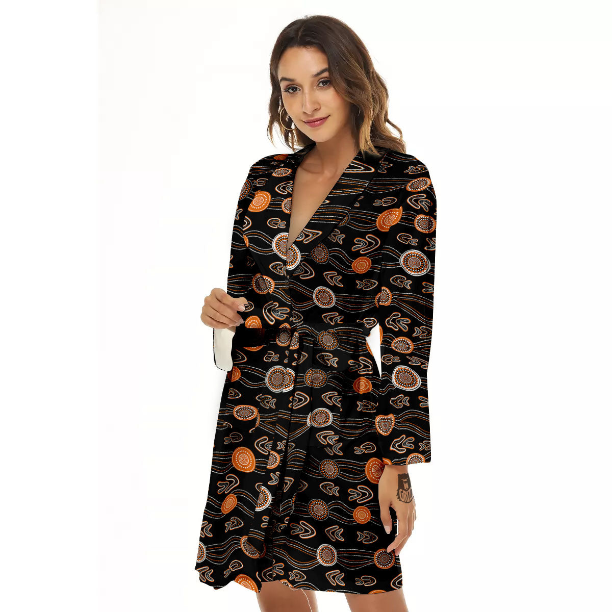 Boomerang Dot Aboriginal Print Women's Robe-grizzshop