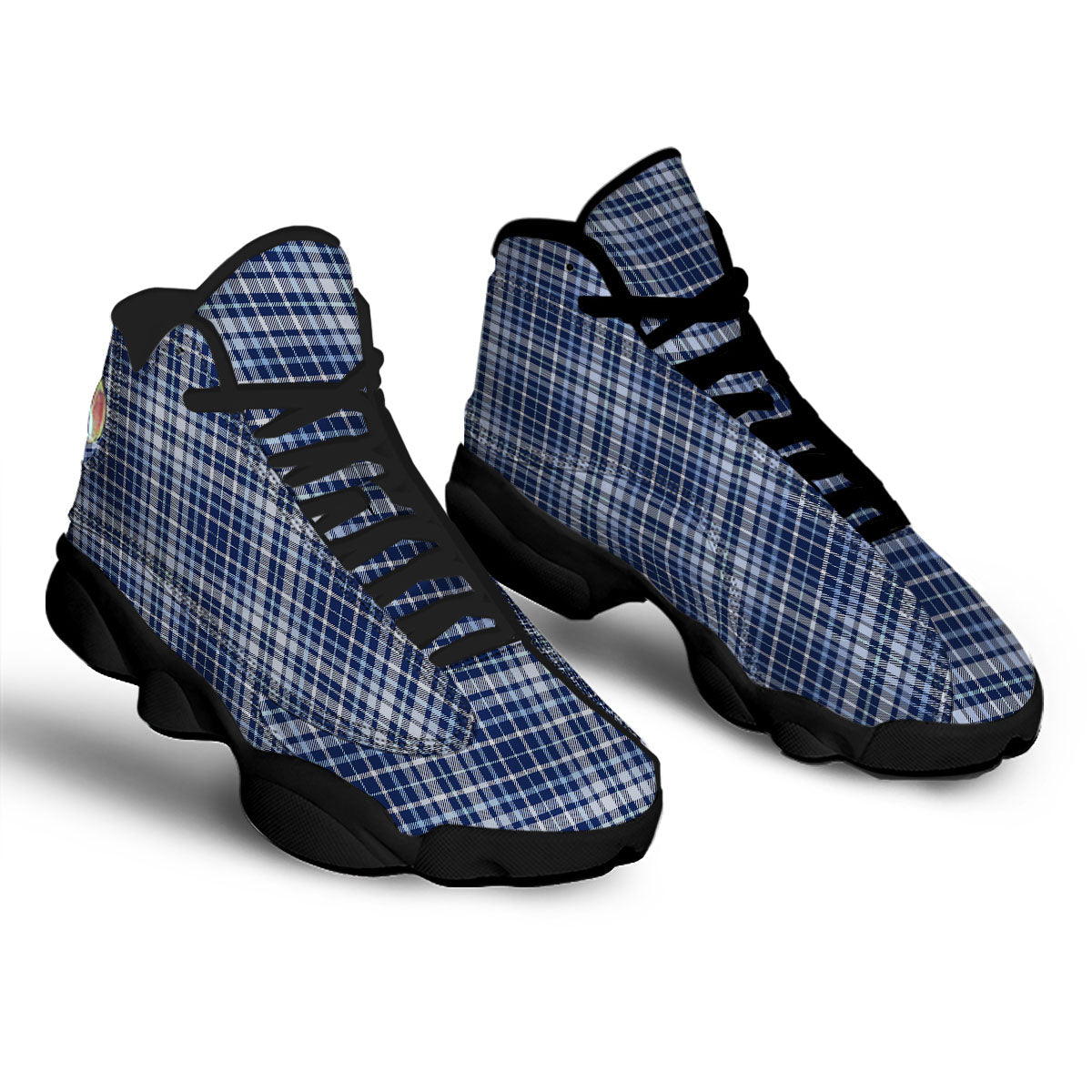 Border Tartan Blue Print Pattern Black Basketball Shoes-grizzshop