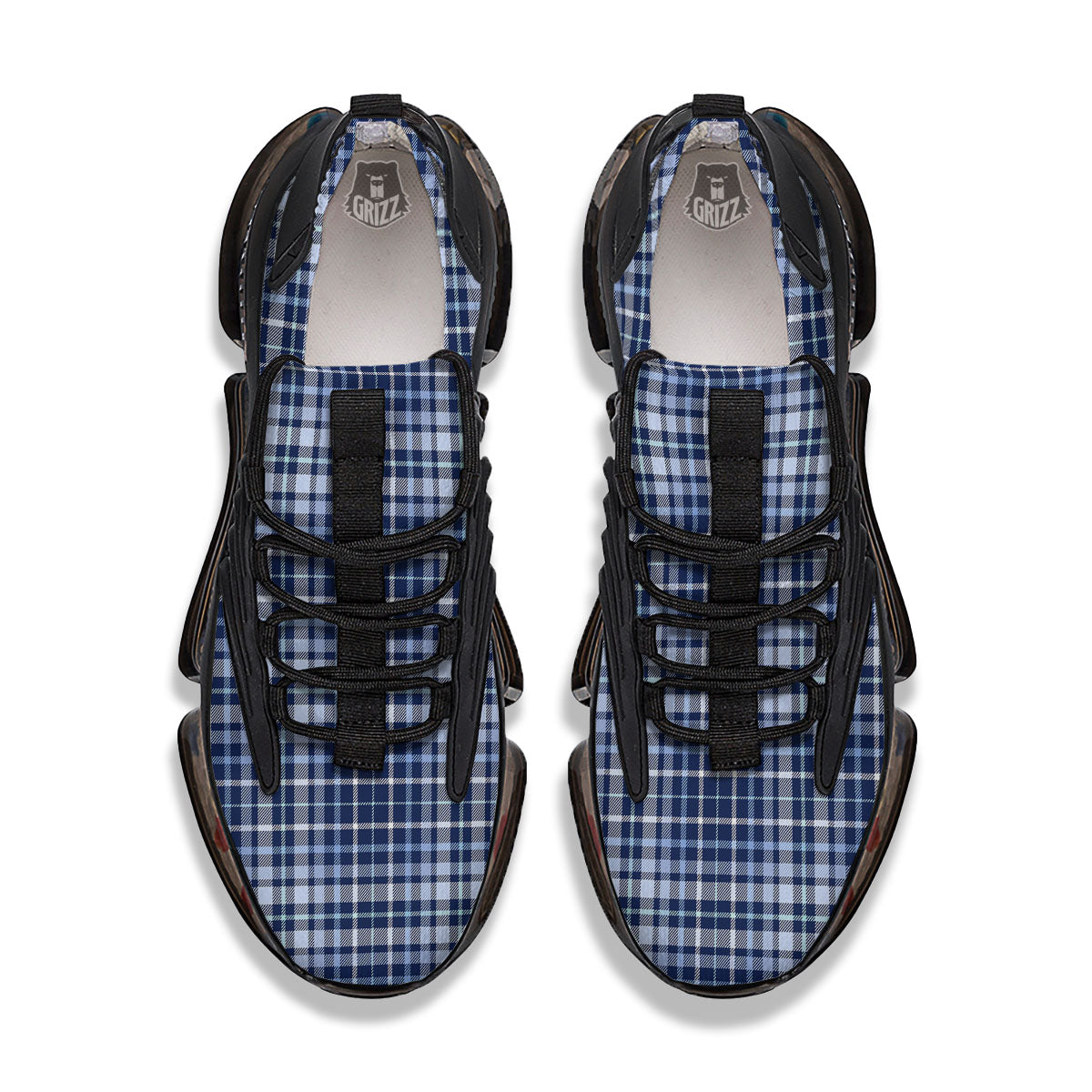 Border Tartan Blue Print Pattern Black Gym Shoes-grizzshop