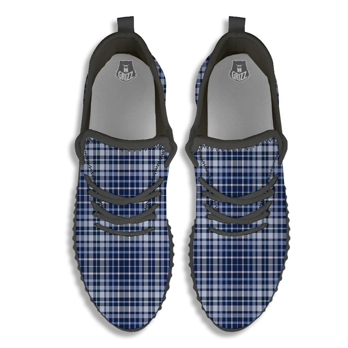 Border Tartan Blue Print Pattern Black Walking Shoes-grizzshop