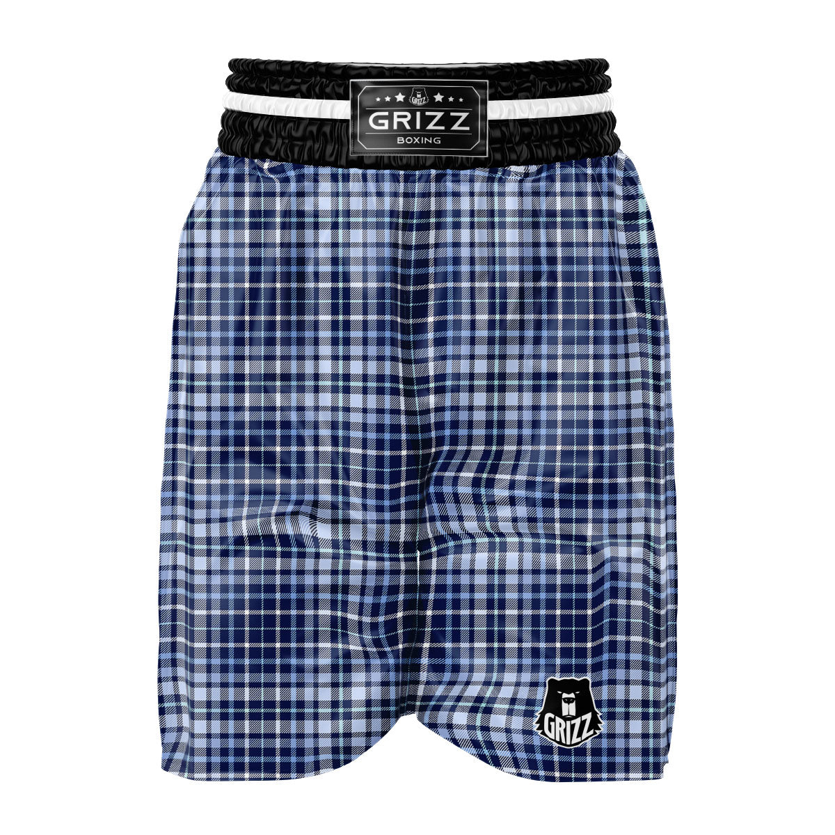 Border Tartan Blue Print Pattern Boxing Shorts-grizzshop