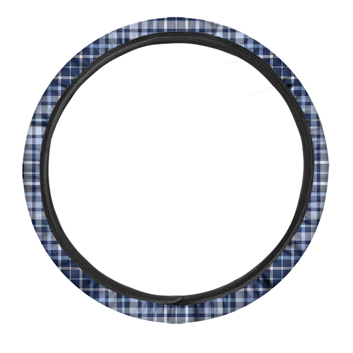 Border Tartan Blue Print Pattern Car Steering Wheel Cover-grizzshop