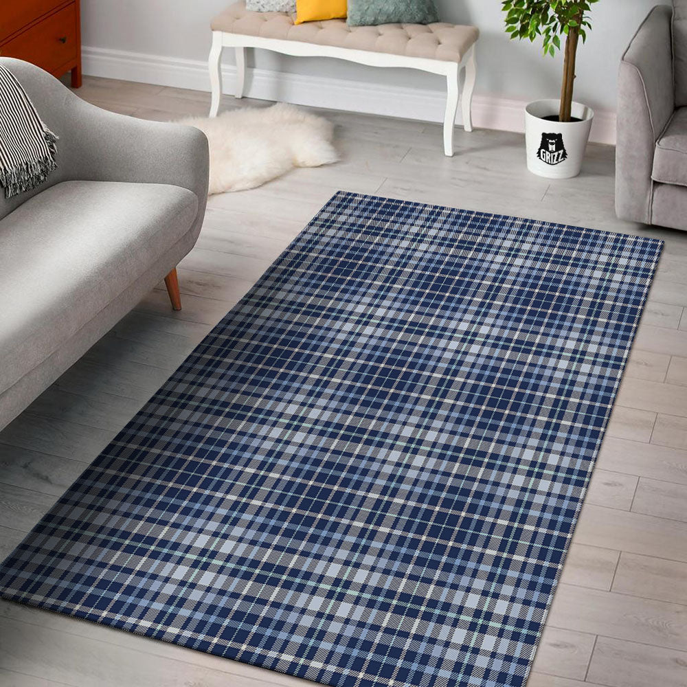 Border Tartan Blue Print Pattern Floor Mat-grizzshop