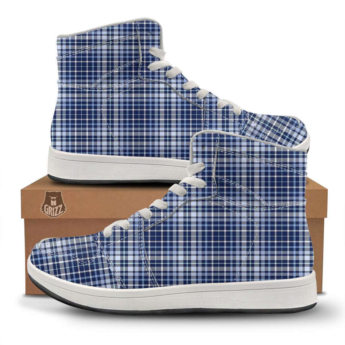 Border Tartan Blue Print Pattern High Top Sneakers-grizzshop