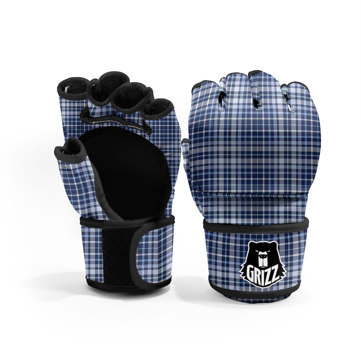 Border Tartan Blue Print Pattern MMA Gloves-grizzshop