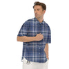 Border Tartan Blue Print Pattern Men's Short Sleeve Shirts-grizzshop