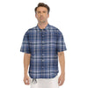 Border Tartan Blue Print Pattern Men's Short Sleeve Shirts-grizzshop