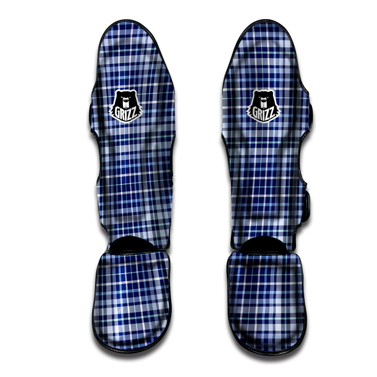 Border Tartan Blue Print Pattern Muay Thai Shin Guards-grizzshop