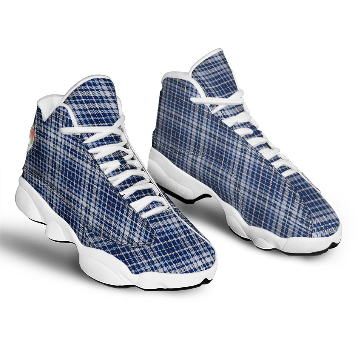 Border Tartan Blue Print Pattern White Basketball Shoes-grizzshop