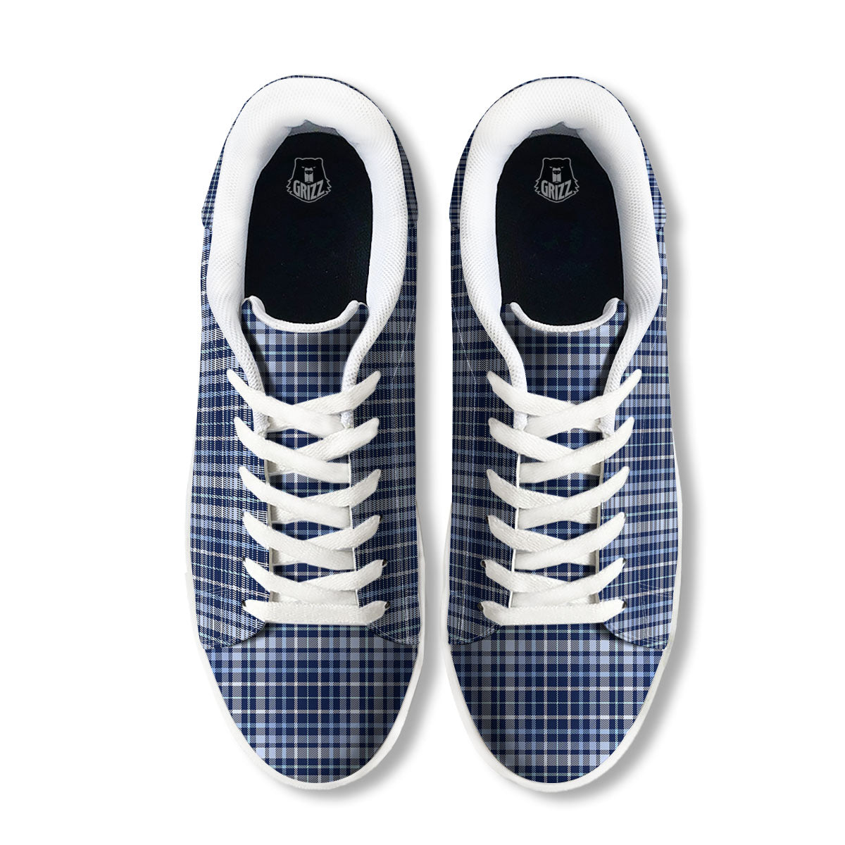 Border Tartan Blue Print Pattern White Low Top Sneakers-grizzshop