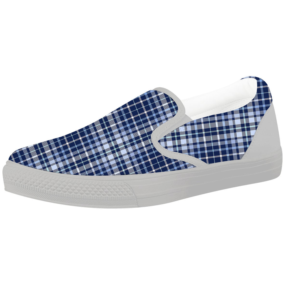 Border Tartan Blue Print Pattern White Slip On Shoes-grizzshop