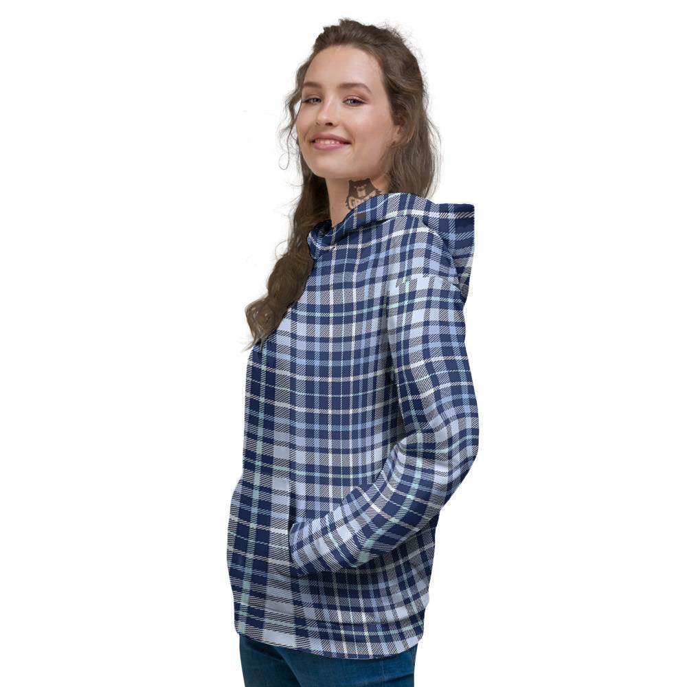 Border Tartan Blue Print Pattern Women's Hoodie-grizzshop