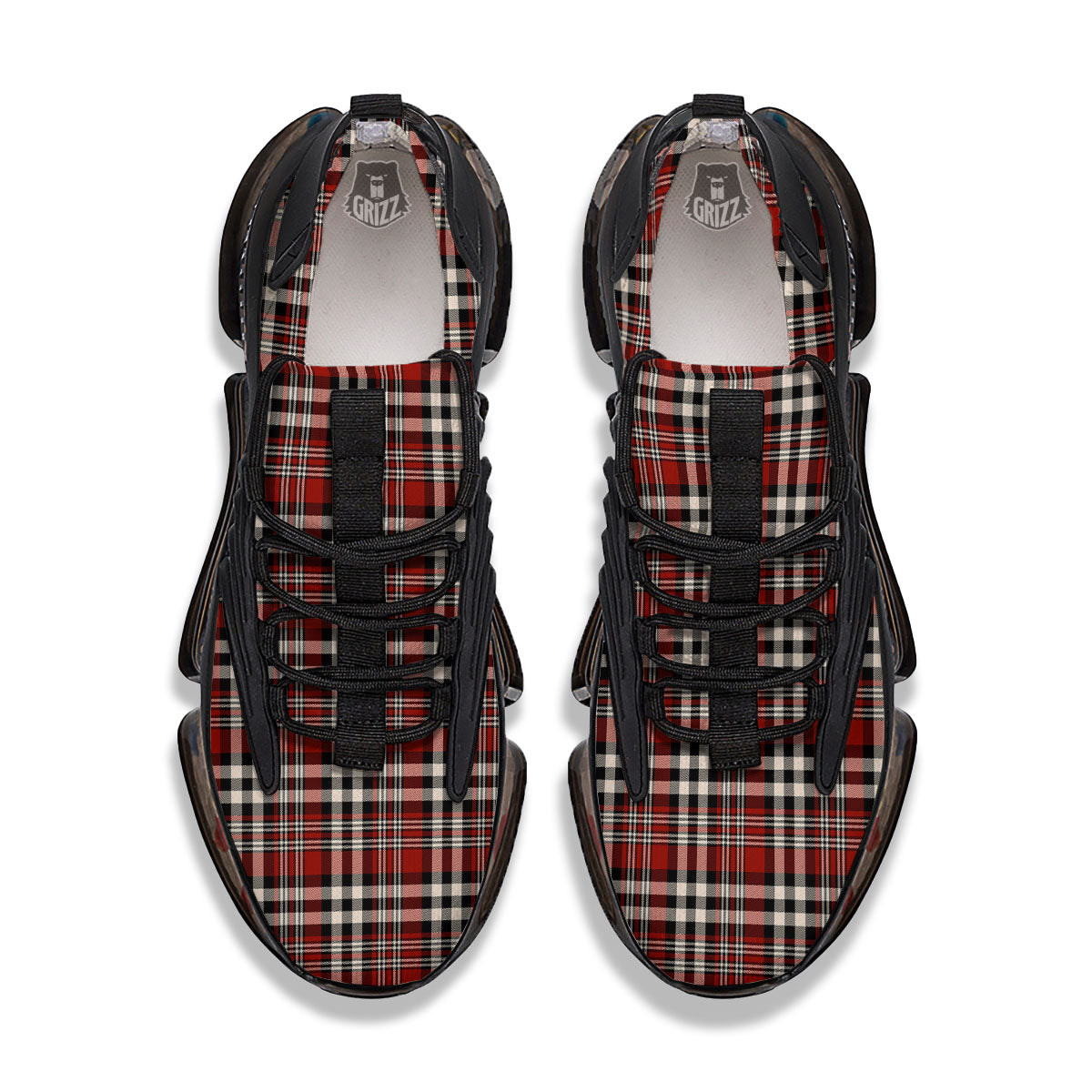 Border Tartan Red Black And White Print Pattern Black Gym Shoes-grizzshop