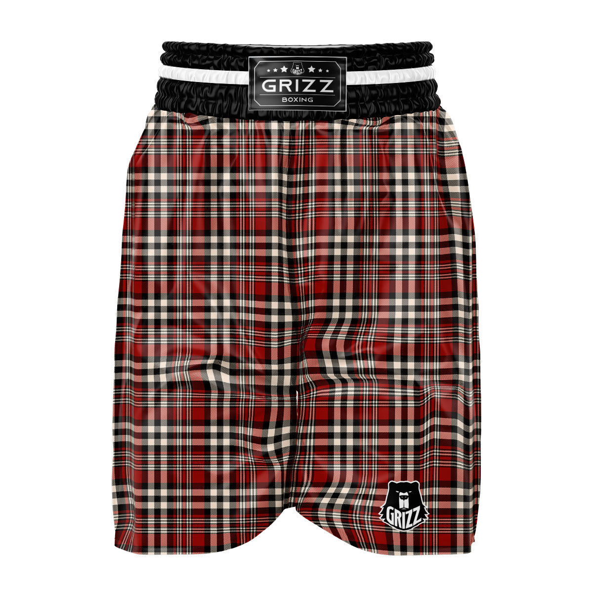 Border Tartan Red Black And White Print Pattern Boxing Shorts-grizzshop