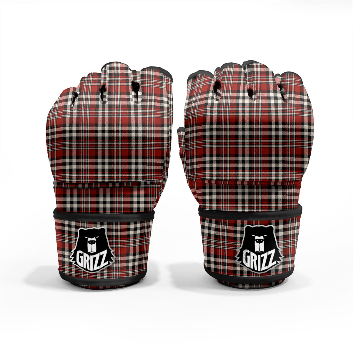 Border Tartan Red Black And White Print Pattern MMA Gloves-grizzshop