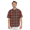 Border Tartan Red Black And White Print Pattern Men's Short Sleeve Shirts-grizzshop