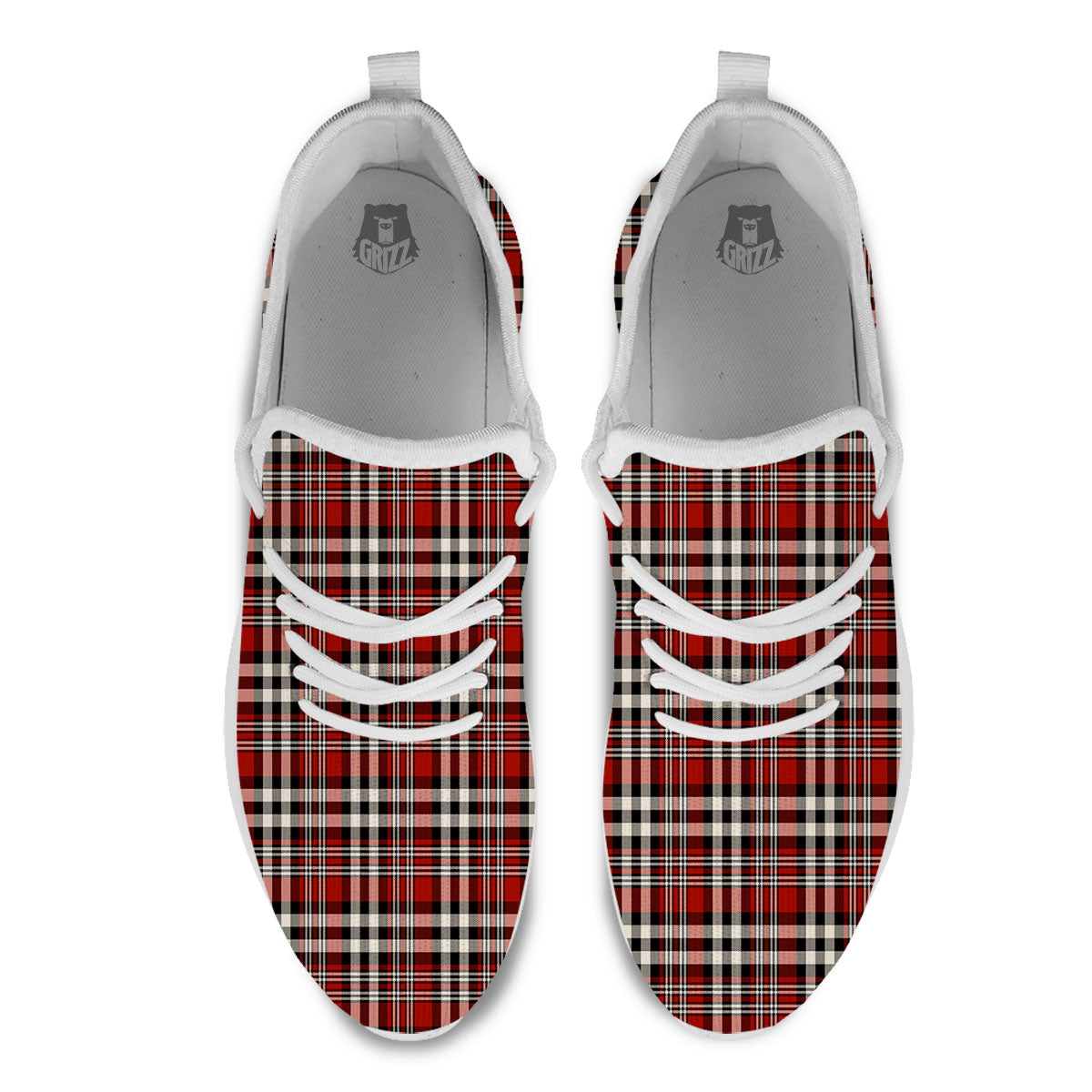 Border Tartan Red Black And White Print Pattern White Athletic Shoes-grizzshop