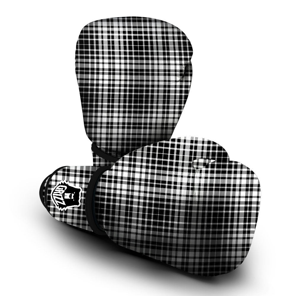 Border Tartan White And Black Print Boxing Gloves-grizzshop