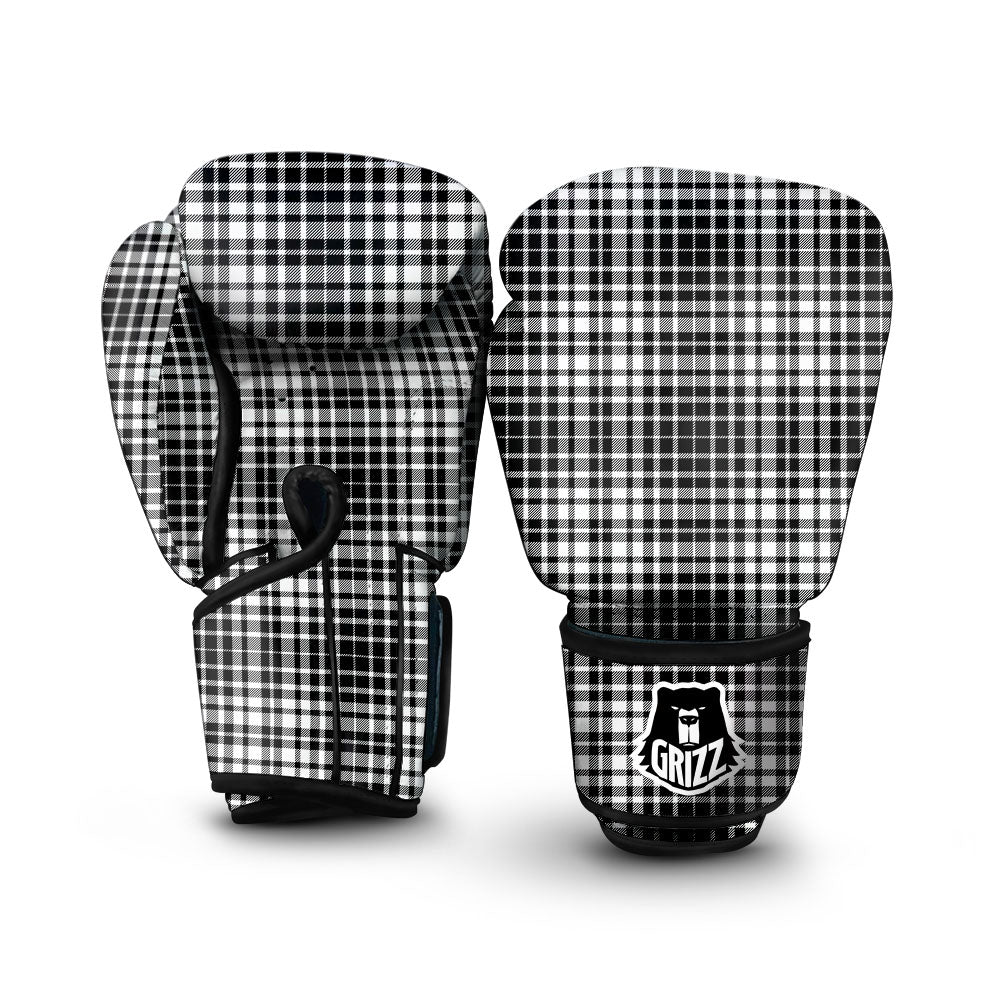 Border Tartan White And Black Print Boxing Gloves-grizzshop