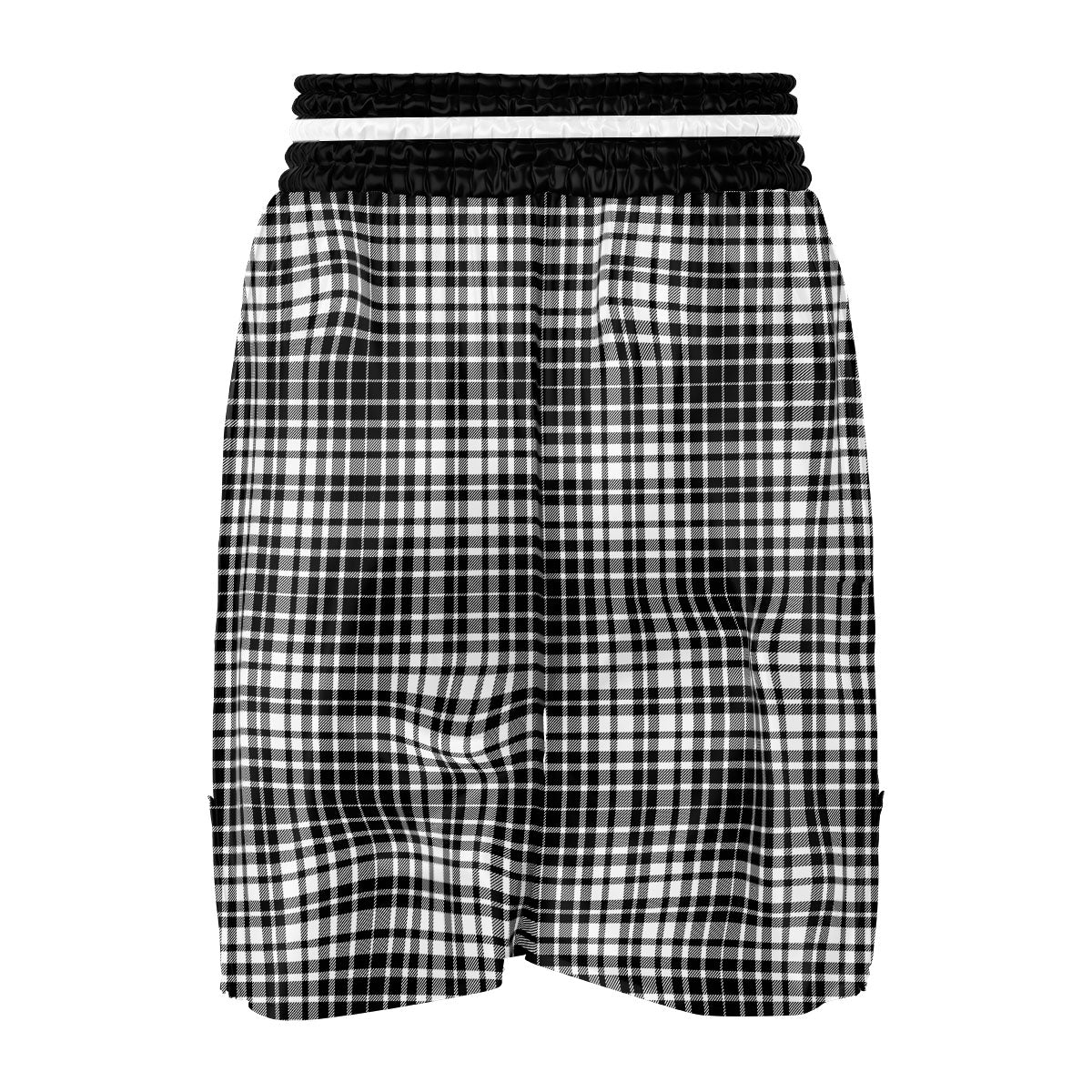 Border Tartan White And Black Print Boxing Shorts-grizzshop