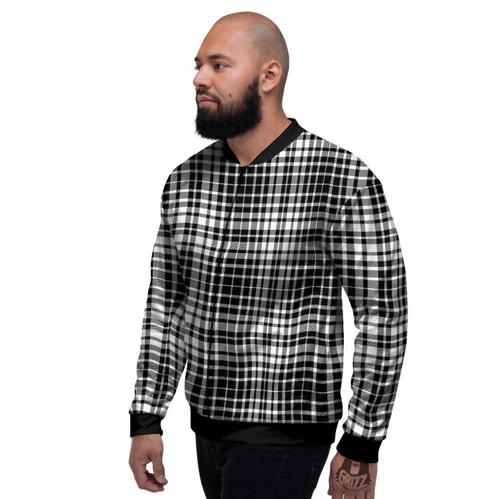 Border Tartan White And Black Print Men's Bomber Jacket-grizzshop