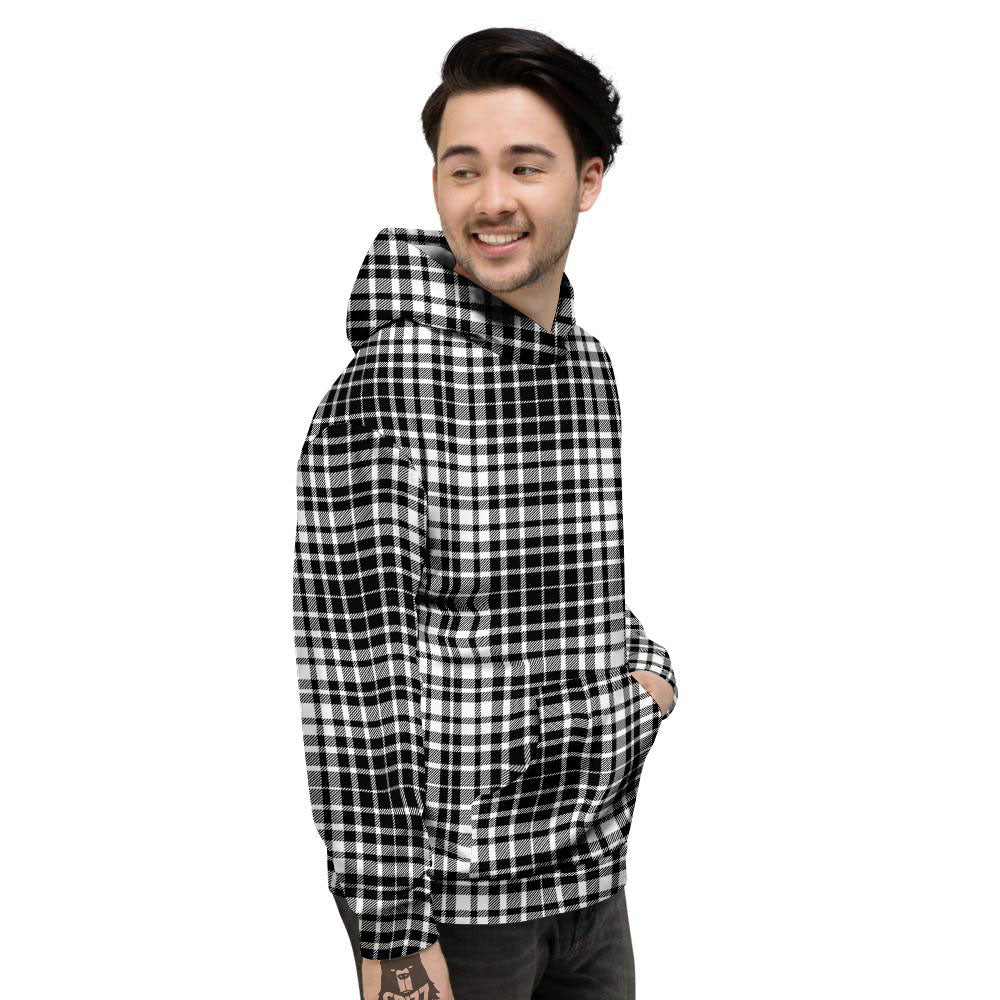 Border Tartan White And Black Print Men's Hoodie-grizzshop