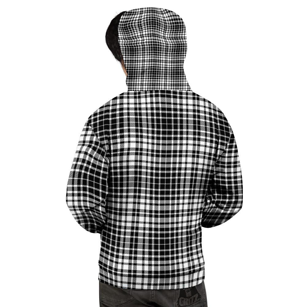Border Tartan White And Black Print Men's Hoodie-grizzshop